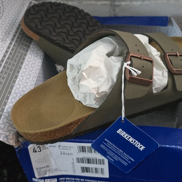 Birkenstock New in Box Arizona Stone Birko-Flor Regular Width - Size 43 M10 - Picture 2 of 3